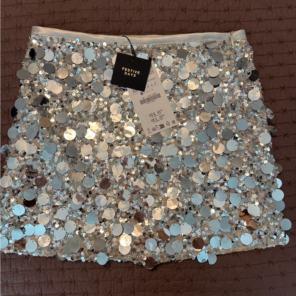 Zara Silver Sequin Skirt